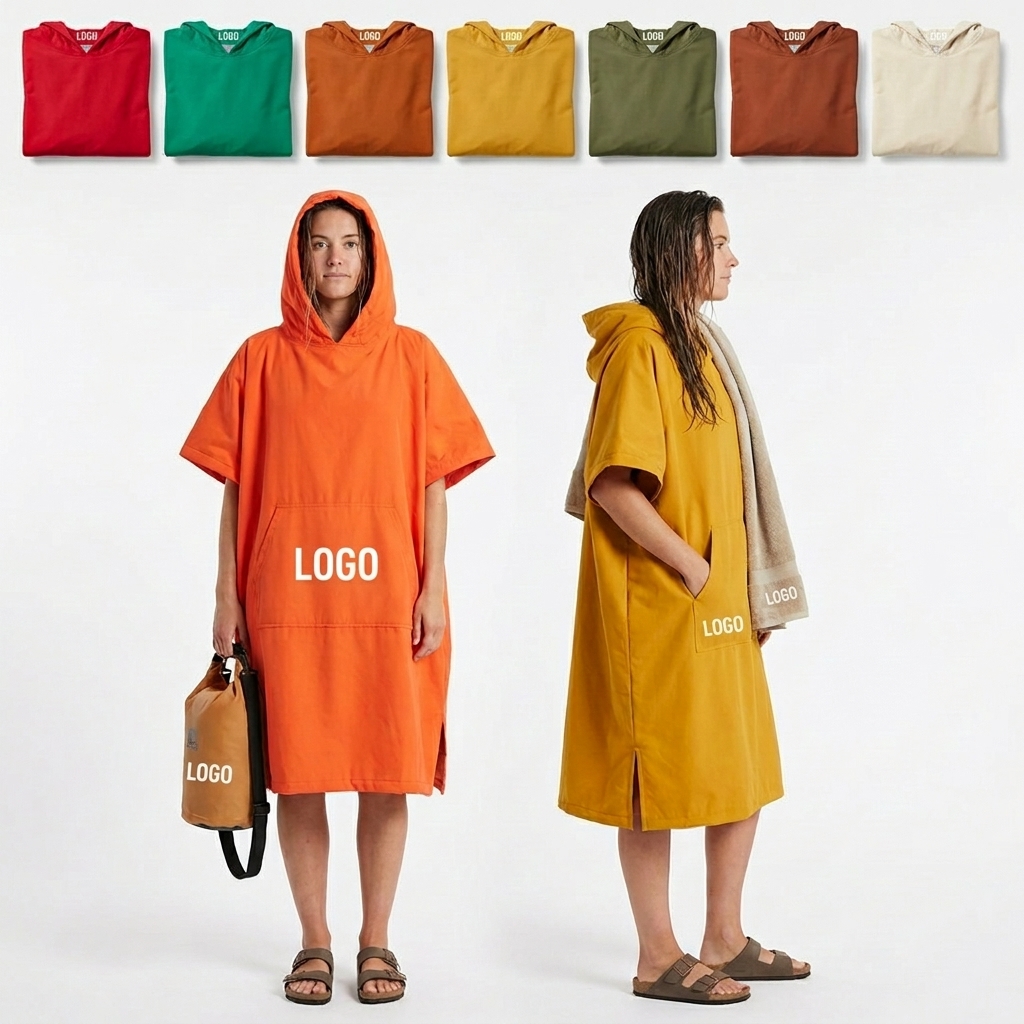 Compact Outdoor Changing Robe with Hood - Water Absorbent Beach Poncho for Athletes